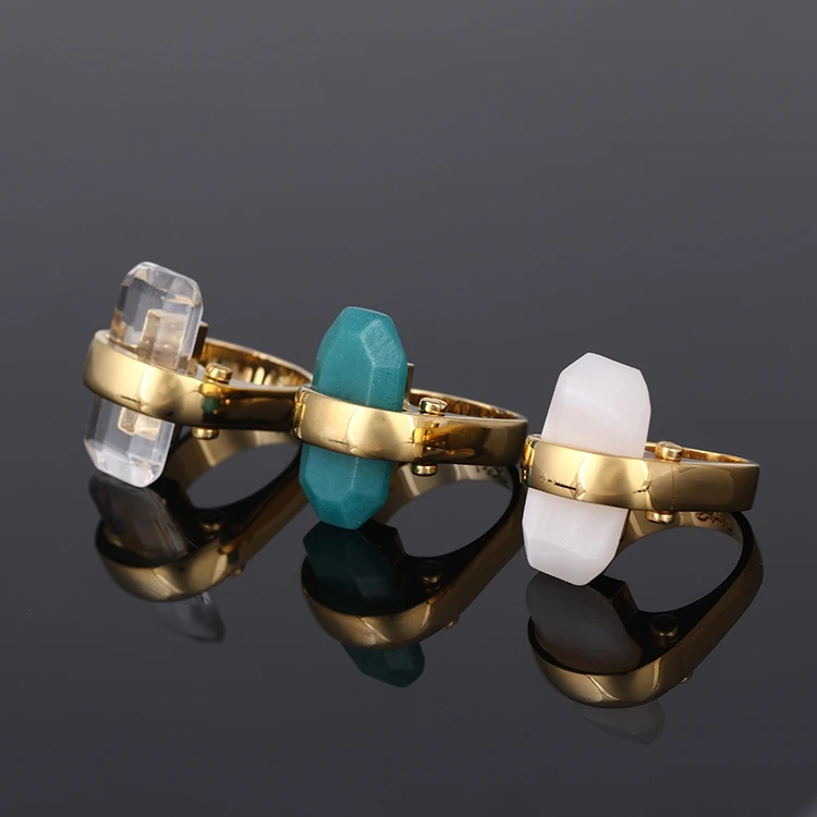 

Europe and the United States popular geometric natural stone texture fashion ring ring three color