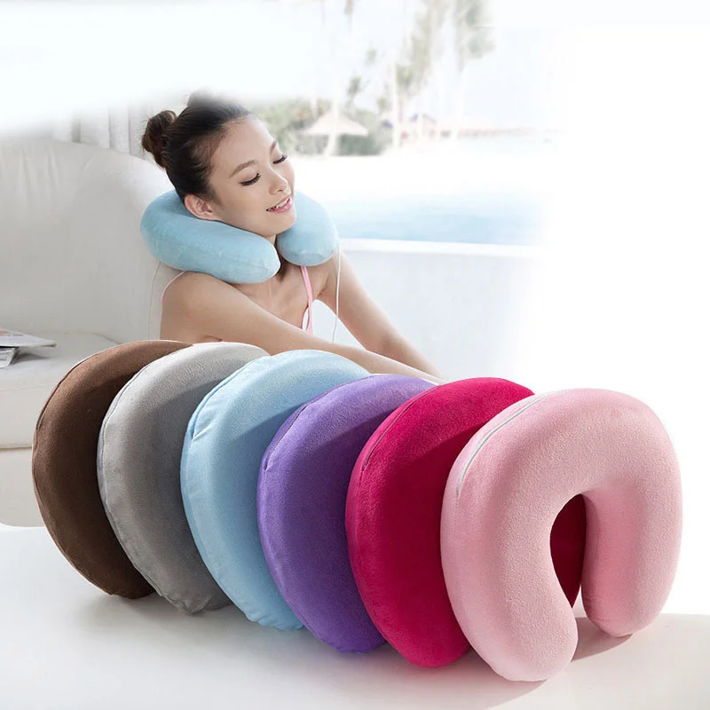 

7 Color Sale 1PC Memory Foam Neck Pillow Resting Head Neck U Shape Soft Travel Pillow for Business Office Train Rest