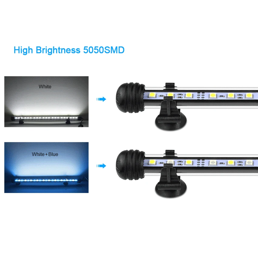 AIMENGTE 19/29/39/49 см аквариума светодиодный светильник белый/бело-голубые Водонепроницаемый бар воздушный пузырь лампа+ 110 V-220 V штепсельная вилка европейского стандарта