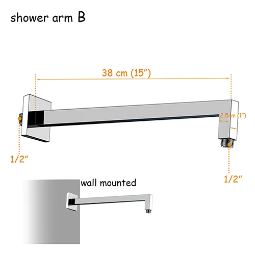 Качественная квадратная насадка для душа, латунная полировка, хромированная насадка для душа, Настенная и потолочная насадка, размер 8, 10, 12 дюймов на выбор - Цвет: wall mounted arm B