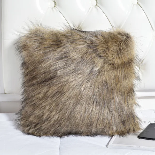 Decorative Brown Pillows Case Custom Faux Fur Throw Pillow Cover For