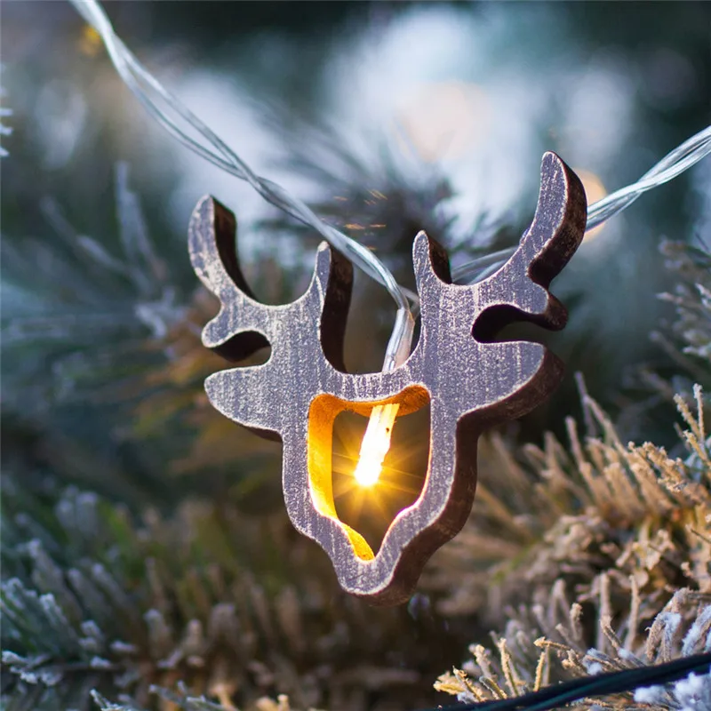 

Christmas Ornament Vintage Wooden Deer Elk LED Lights Merry Christmas Decorations Tree Lights Led Item Gift Navidad Noel Natal,W