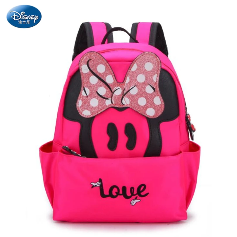 

Disney Minnie Mouse Schoolbag Fashion Pink Bow Minnie Backpack Bookbag for Student Child Girl Backpack Casual Bag for Girls