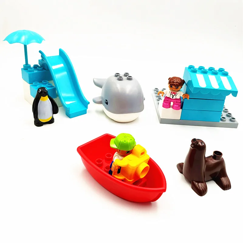 

Diy Large Particle Building Blocks Sea Animals Boat Whale Figure Accessories Compatible with Legoingly Duploed Toys For Children