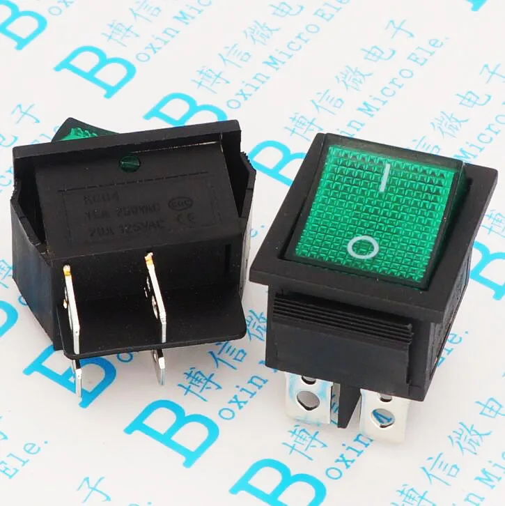 5PCS/LOT YT2184 KCD4 201 Green LED 4 Pin 2 Gears ON OFF Rocker switch