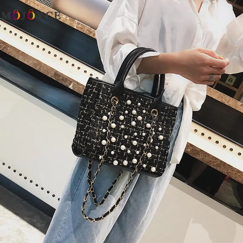خمر منقوشة الصوف اللؤلؤ المرأة حقيبة يد الفتيات الأعلى مقبض اليد أكياس Crossbody حقائب كتف بولسا الأنثوية