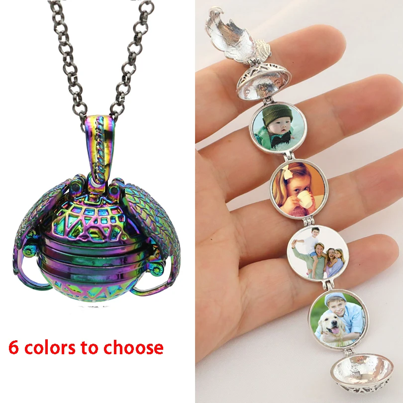 

JAKONGO Magic Photo Pendant Memory Floating Locket Necklace Plated Angel Wings Flash Box Fashion Album Box Necklaces for Women