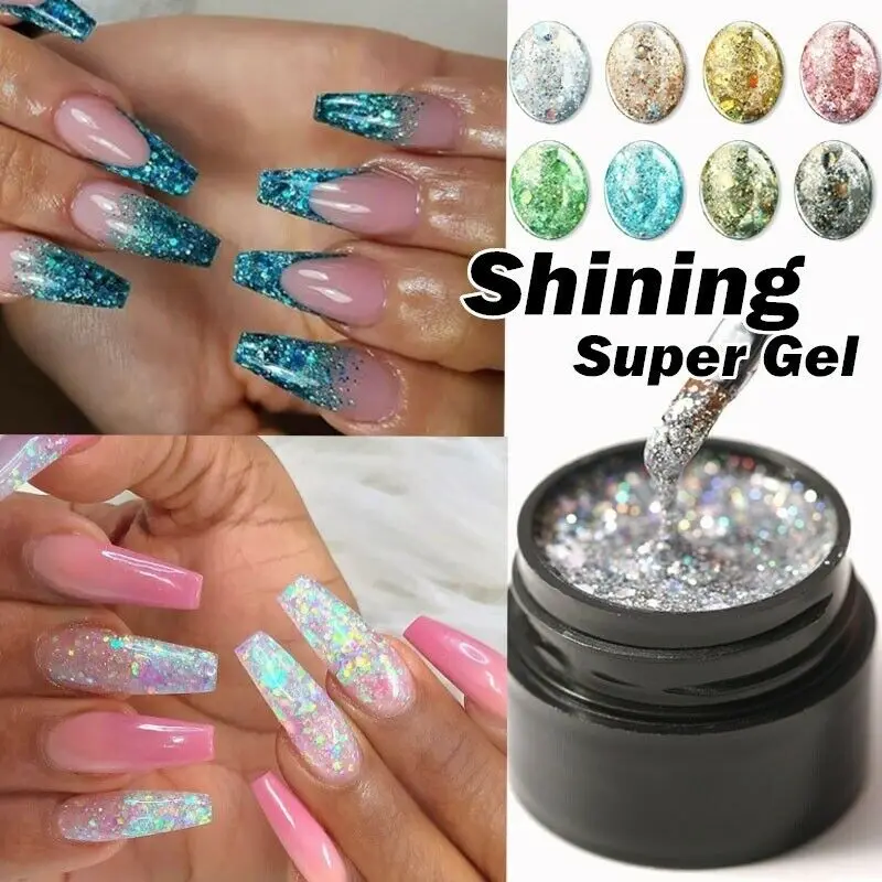 

5ml Glitter UV Gel Nail Polish Super Shining Platinum Paint Nail Gel Varnish Dazzling Sparkling Hybrid Nail Art Led Gel Polish