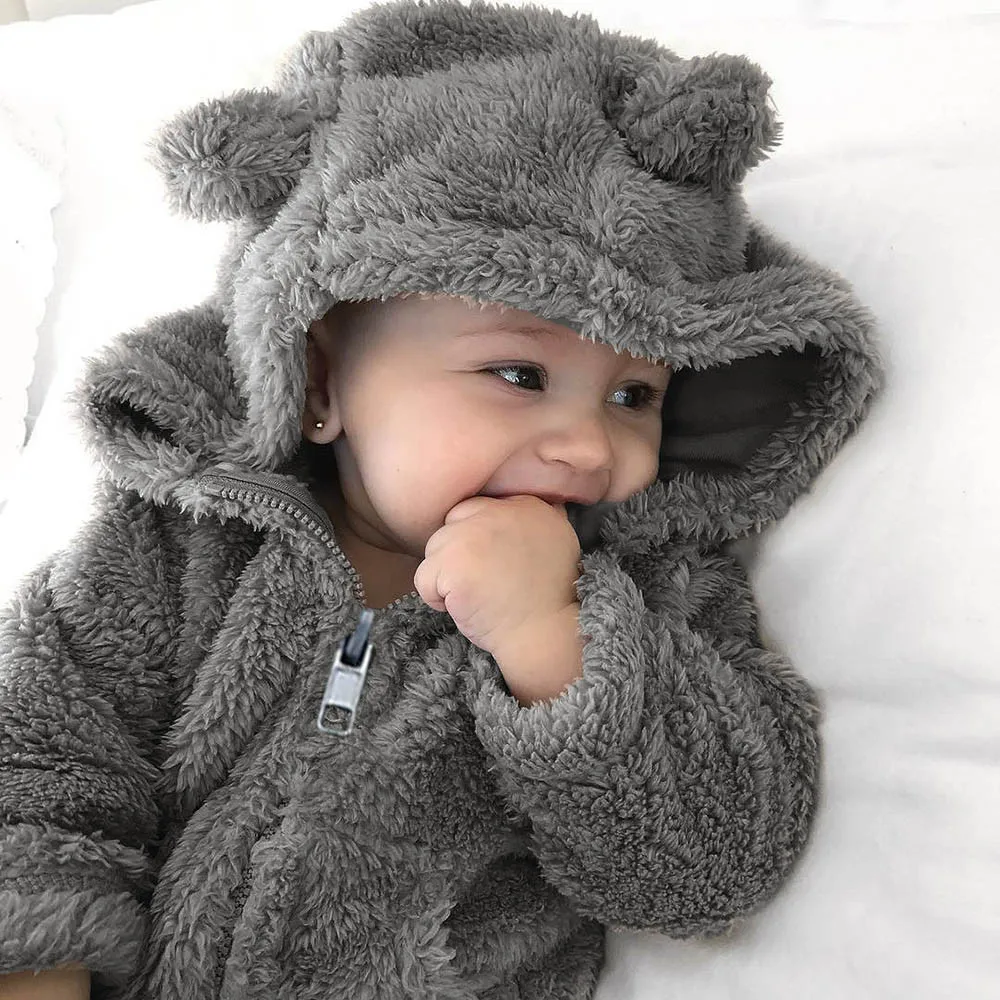 2019 Newborn baby clothes Toddler Baby Boys Girls Fur Hoodie Solid