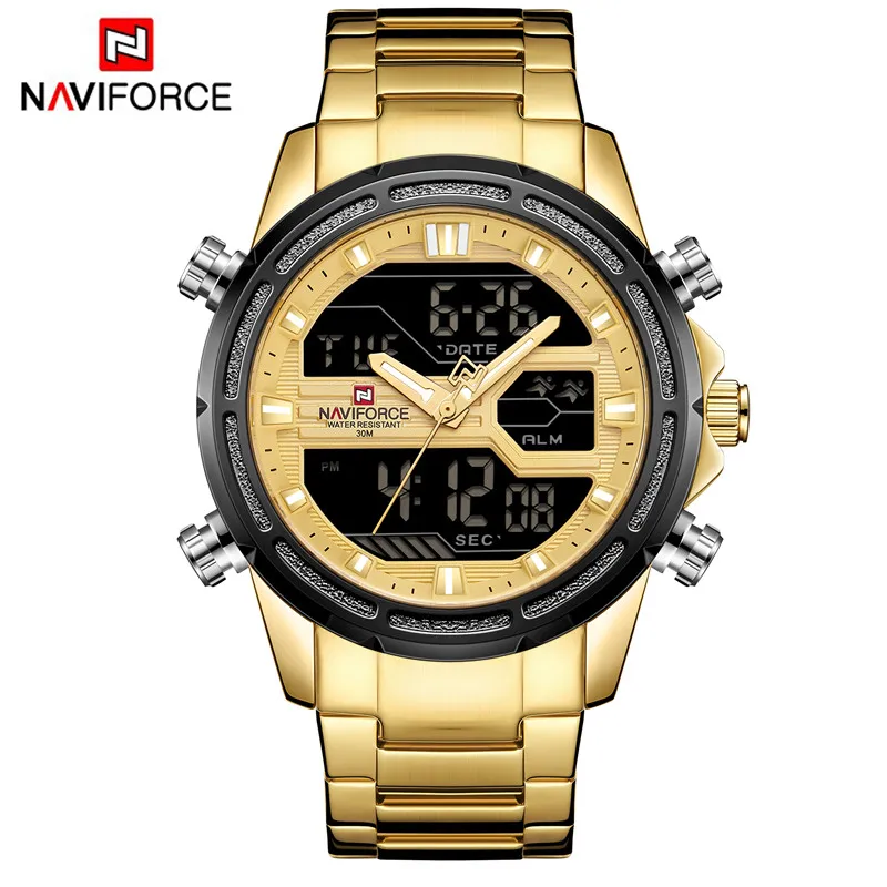 NAVIFORCE часы Мужские лучший бренд класса люкс нержавеющая сталь спортивные водонепроницаемые мужские часы Цифровые кварцевые военные мужские наручные часы 9138 - Цвет: NA913802 without box
