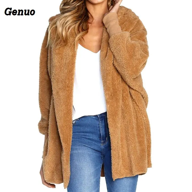 Women Hooded Sweater Coat Genuo Fur Cardigans Long Sleeve Oversize Tops Winter Casual Loose Coverup Autumn Coat Plus Size Women Hooded Sweater Coat Genuo Fur Cardigans Long Sleeve Oversize Tops Winter Casual Loose Coverup Autumn Coat Plus Size