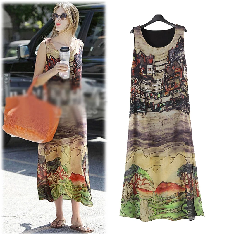 Buy Cheap European style chiffon dress 2016 Summer O Neck big size sleeveless loose dresses L XL XXL XXXL 4XL 5XL Plus size women clothing