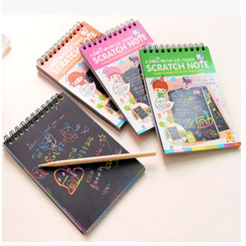 

5pcs Funny Drawing Book Scratch Graffiti Magic Note Sketch Cardboard Books For Kids Children Toy School Supplies free shipping