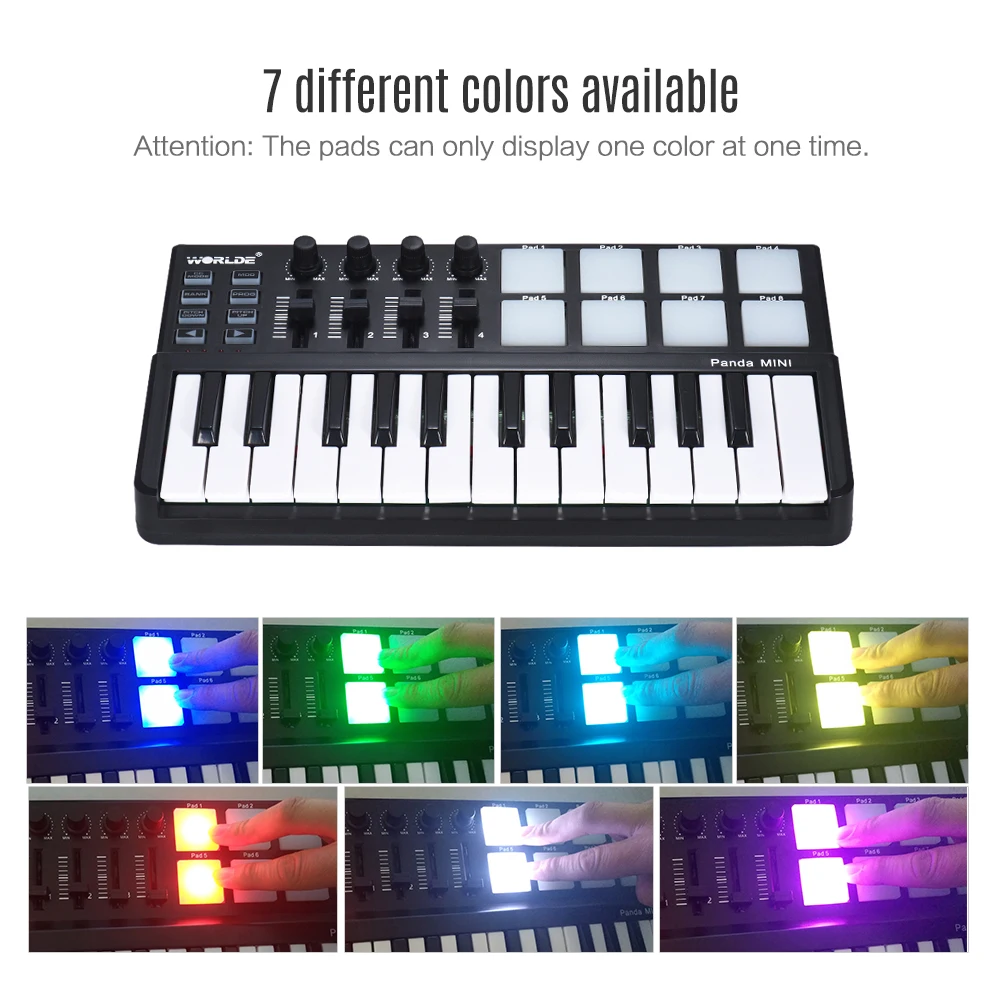 

Panda MINI 25-Key Ultra-Portable USB MIDI Keyboard Controller 8 Colorful Backlit Trigger Pads Keyboard Instrument Accessories