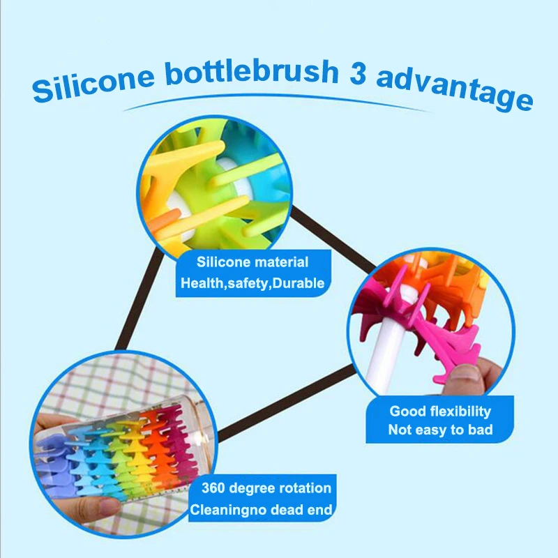 Silicone Baby Bottle Brushes For Cleaning Kids Milk Feed Bottle Nipple Pacifier Nozzle Spout Tube Cleaning Brush Easy Cleaning