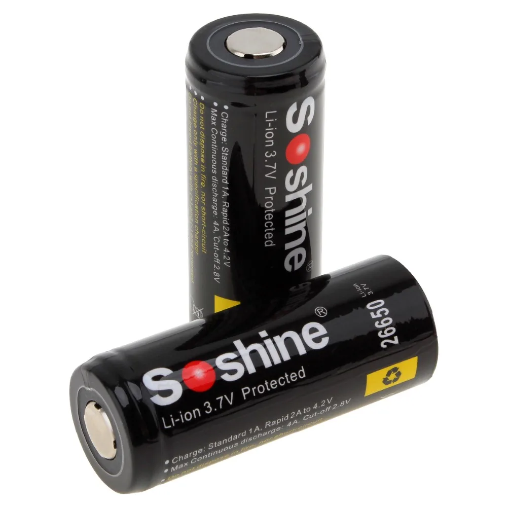 Günstig 2 stücke Soshine 3,7 V 5500mAh Große Kapazität 26650 Li Ion Akku mit Geschützt PCB für LED Taschenlampen  scheinwerfer