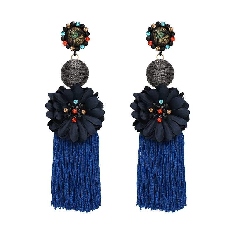 AOTEMAN модный бренд 5 цветов цветок Длинные трендовые длинные серьги Pom аксессуары черные серьги в богемном стиле