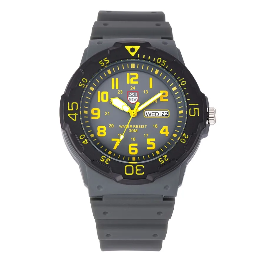Мужские часы Топ бренд XINEW водонепроницаемый резиновый ремешок Спортивный календарь Япония movt кварцевые наручные часы Montres de Marque непроницаемые