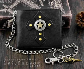 

New Star Cross Fashion Leather Billfold Mens Boys Wallet w/ Chain
