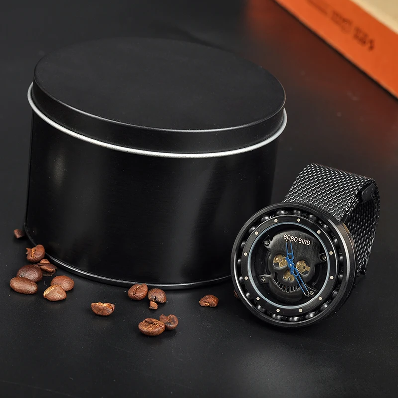 BOBO BIRD Business Swiss Movement Men Watch Rotation Dial Skull Face Timepiece drop ship L-Q21