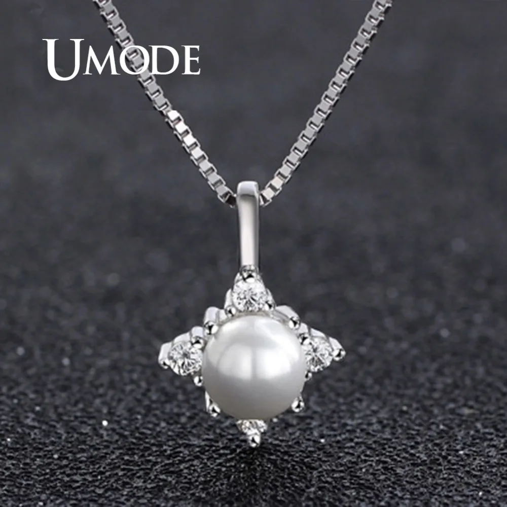 

UMODE Real Sterling Silver 925 Chain Necklaces Natural Fresh Water Pearl Pendants for Women Jewelry argent 925 bijoux ULN0419