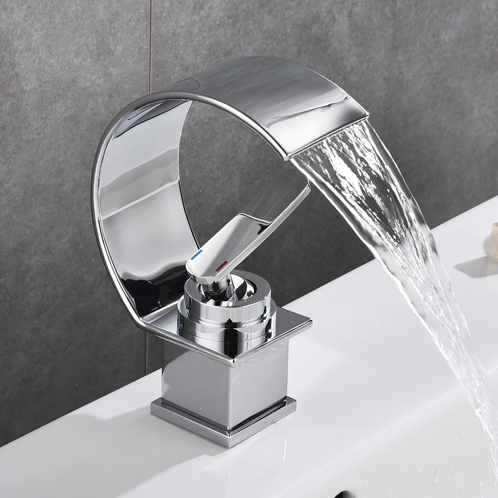 Basin Faucet Waterfall Black with Brushed Bathroom