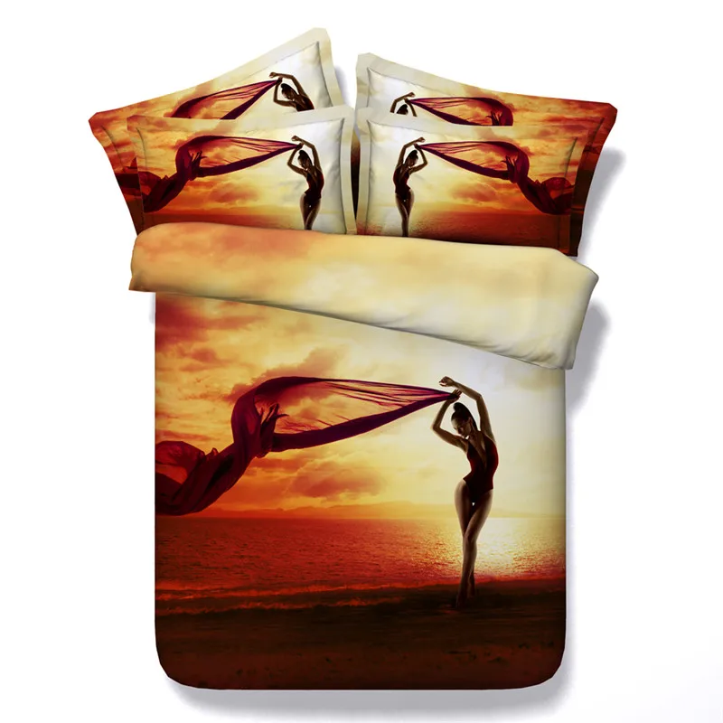 

Dancing Girl sunset 3d Reactive golden Bedding sets 4/3PC Duvet\Quilt Cover sets twin queen king sizes Bedspread 500tc Coverlet