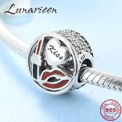 Настоящее серебро 925 проба модные женская помада привлекательный поцелуй Шарм для браслета оригинальный браслет подвес Пандора ювелирных