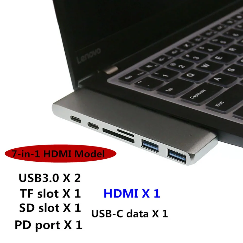 Usb c концентратор Thunderbolt 3 USB3.0 type c к HDMI 4 K/2 K@ 30Hz 100W 3A PD Быстрая зарядка APPLE для MacBook Pro2018/ аксессуары - Цвет: 7 in 1