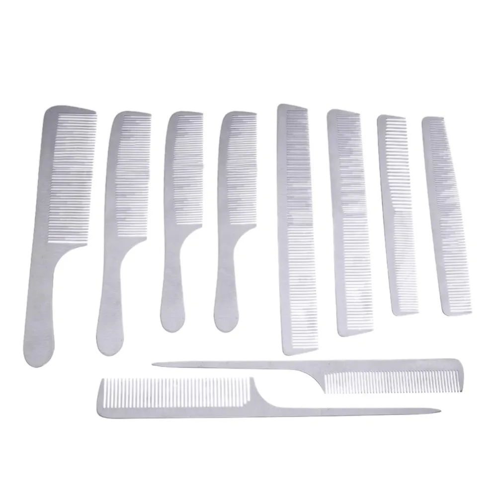 

10pcs/set Professional Stainless Steel Anti-static Hair Combs Pro Salon Hair Styling Hairdressing Hair Care Barbers Handle Brush
