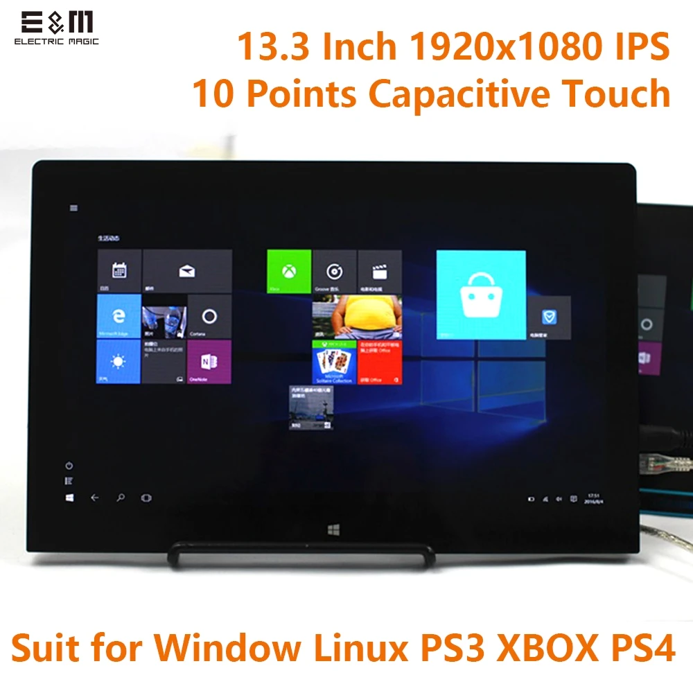 E&ampM 13.3 Inch 1920*1080 Capacitive Touch Screen IPS LCD Module Monitor Set for PC TV Raspberry Pi 3 Display Windows HDMI VGA Car |