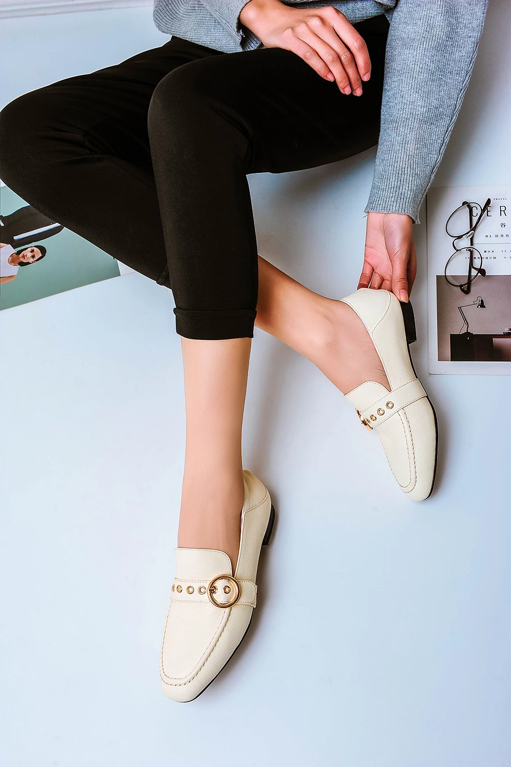 Kickway/Женская обувь на плоской подошве; Повседневная обувь из натуральной кожи с квадратным носком; женские лоферы; Женская Повседневная модельная обувь ручной работы; большие размеры 34-42