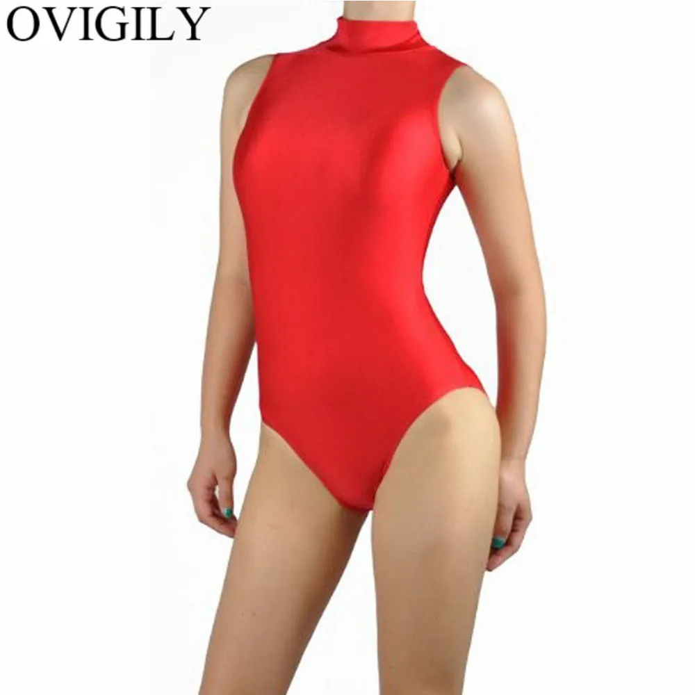 

OVIGILY Women's Spandex Black Sleeveless Ballet Dance Leotards Adults Mock Neck Gymnastics Leotards Practice Unitards Dancewear