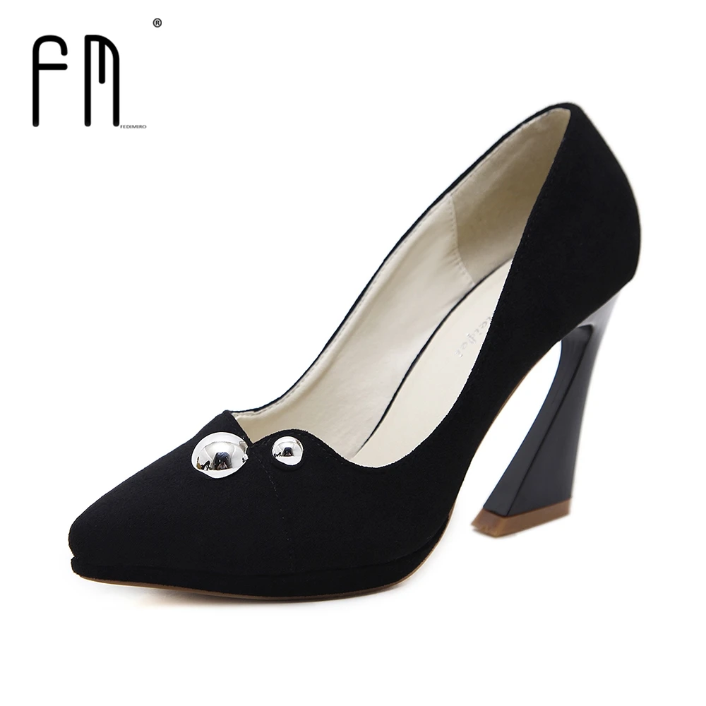 

FEDIMIRO Platform Pumps Slip on high heel shoes Woman Elegant string bead Heels Autumn shoes Pointed toe high heels Size 34-40