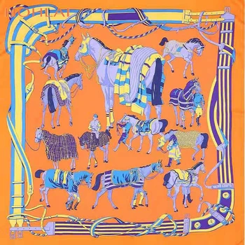 

2020 NEW Women Ethnic Square Silk Scarf Luxury Brand Desigual Foulard Femme Shawls Vintage Twill Horse Print Scarves Wholesale