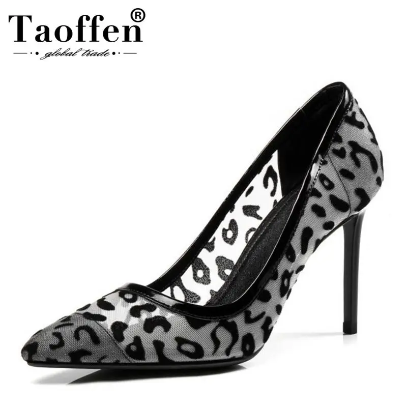 

TAOFFEN Size 33-43 Women High Heel Shoes Real Leather Thin Heel Pointed Toe Lace Pumps Sexy High Quality Shoes Party Footwear