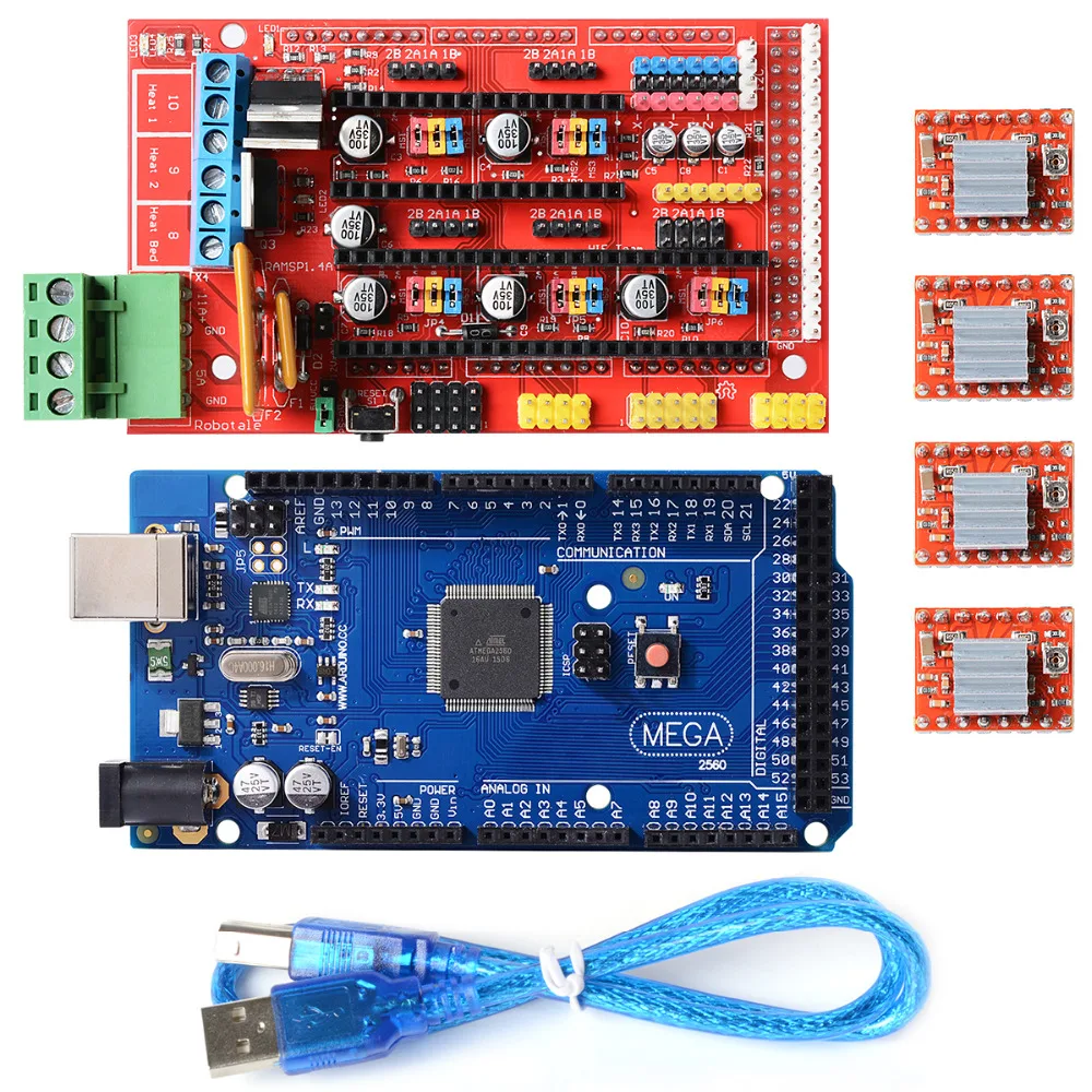 Mega 2560 R3+ 1 контроллер RAMPS 1,4+ 4 шагового модуля A4988 для 3d принтера Reprap MendelPrusa