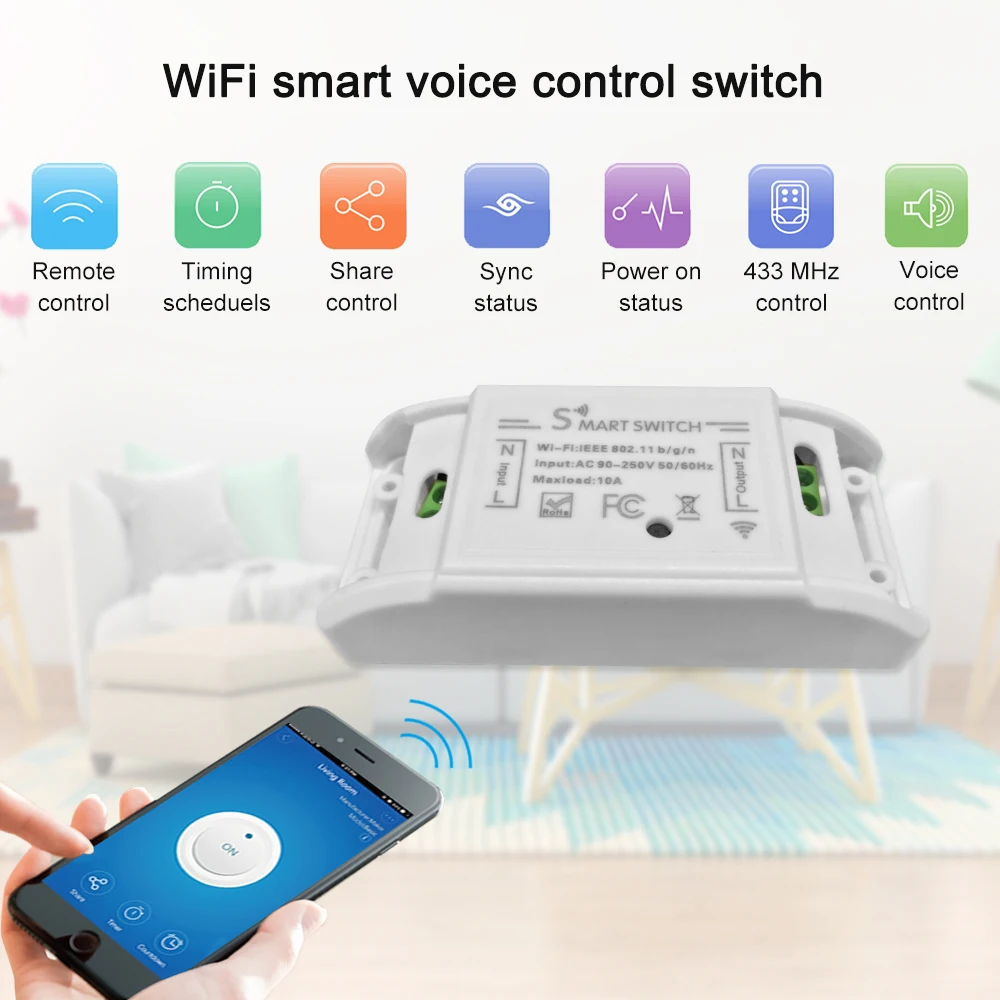 Wifi умный переключатель RF 433 МГц для Alexa Google Home Timer 10A/2200 Вт пульт дистанционного управления приложение пульт дистанционного управления Умный дом Модуль Автоматизации
