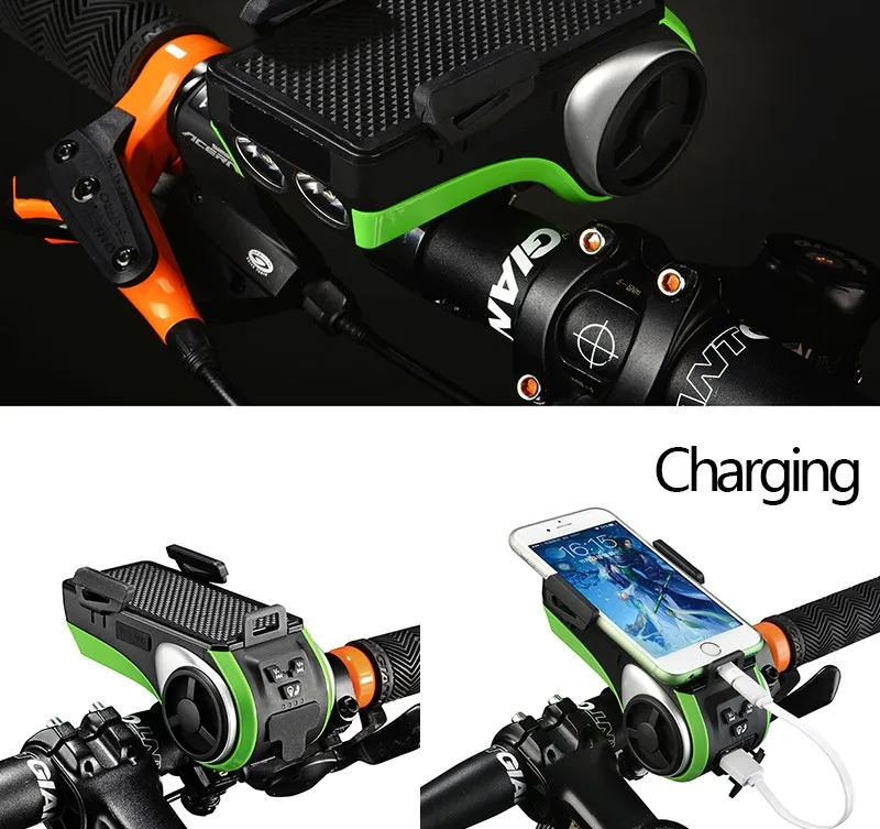 Cheap ROCKBROS 5 In 1 Double LED Bicycle Light+Bluetooth Audio MP3 Player Speaker+Charging Power Bank+Ring Bell+Bicycle Phone Holder 9