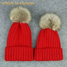 Родитель-ребенок меховая шапка модная зимняя одежда Открытый толстые теплые с помпоном для девочек вязаная шапка из искусственного кроличий мех Помпона Женщины cap груза падения