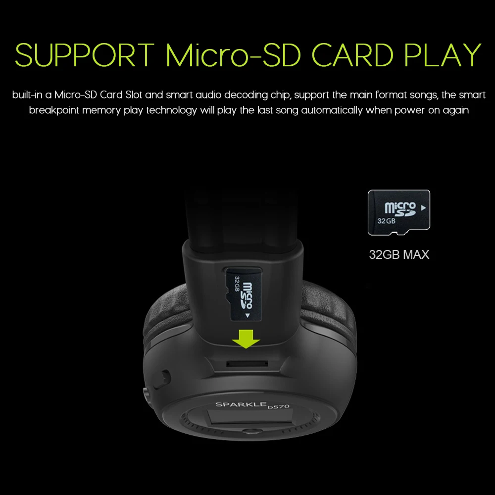 Fone de Ouvido sem Fio Suporte para Cartão Zealot Bluetooth Estéreo Dobrável Micro sd Microfone Aux B570 - Image 4