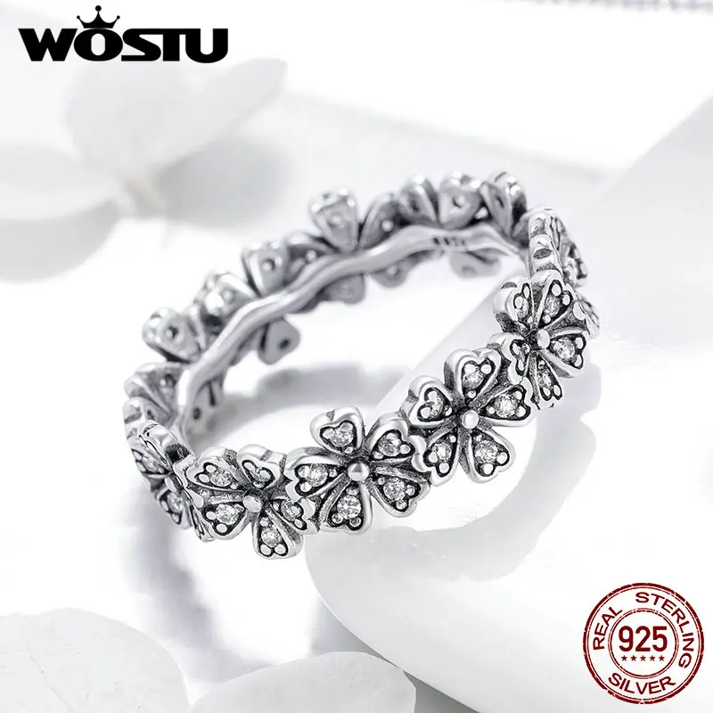 WOSTU 100% Real 925 Sterling Silver Dazzling Stackable Daisy Floral Wedding Rings For Women Dropshipping Fashion Jewelry CQR397