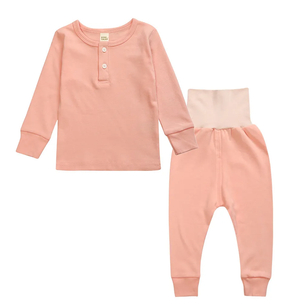 

Kids Clothing Sets Pure Color Top+Stomach Protection High Waist Pants 2 pcs Baby Kids Pajamas Set Christmas Baby Girls Pyjamas