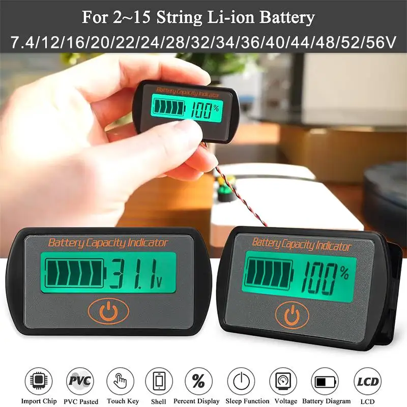 

7.4V-56V Acid Lead Lithium Battery Capacity Indicator Voltage Tester Power Meter LCD Digital Voltmeter for Electric Car