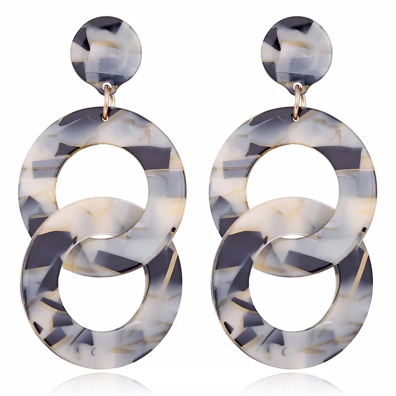 

Vintage Acrylic Twisted Double Round Acetic Acid Dangle Earrings For women Interlocking Link Chain Long Drop Earring Jewelry