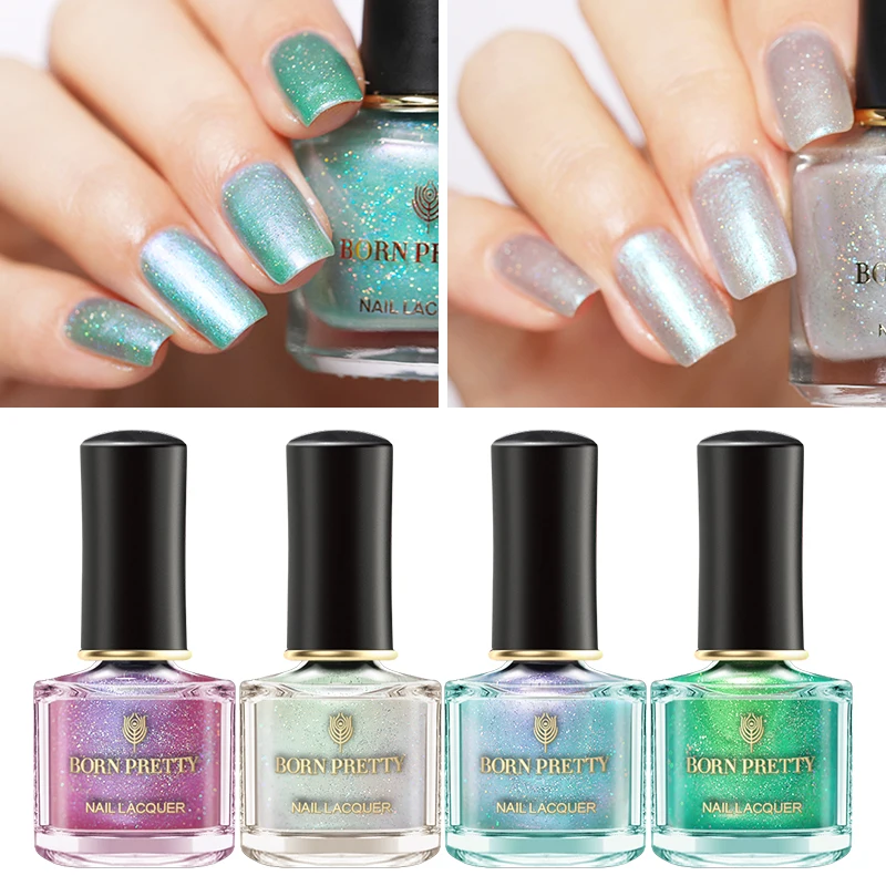 

BORN PRETTY 6ml Pearlescent Nail Art Polish Glitter Shining Pearl Conch Holographic Nails DIY Design Varnish 8 Colors