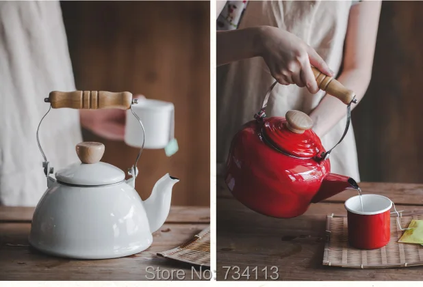 Высокое качество, эмалированный чайник, плита, применимая газовая плита, применение, чайник, прекрасный внешний вид, японская стильная кастрюля, эмалированный чайник