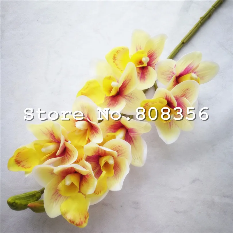 4 шт. настоящий сенсорный орхидеи ПУ Cymbidium большой размер 10 голов ПУ орхидеи цветы для свадьбы центральный декоративный цветок
