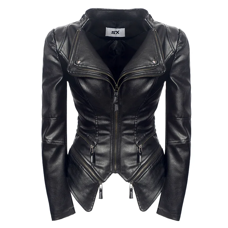 Женская куртка из искусственной кожи размера плюс S-3XL на весну, осень, зиму, черная модная мотоциклетная куртка, верхняя одежда из искусственной кожи