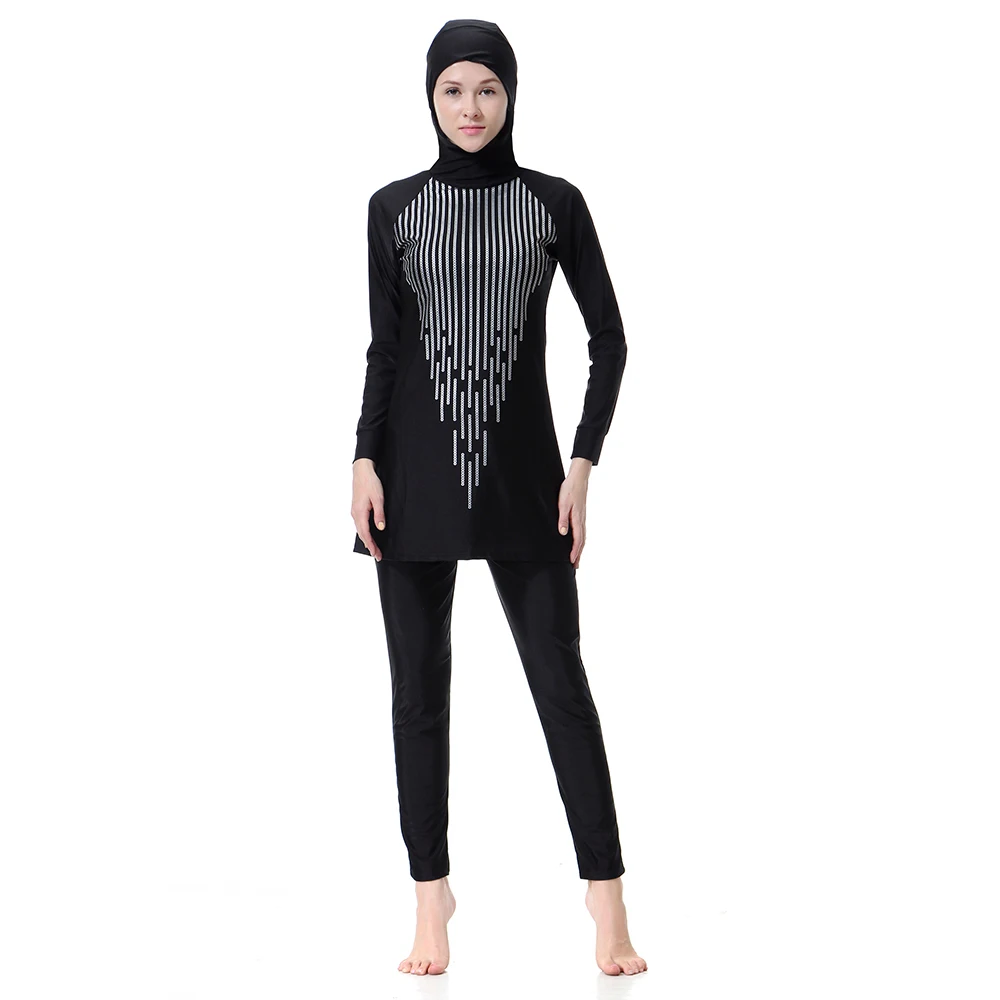 Классический скромный мусульманский женский купальный костюм для девочек Купальник исламский хиджаб плавательный костюм солнцезащитный крем - Цвет: Black
